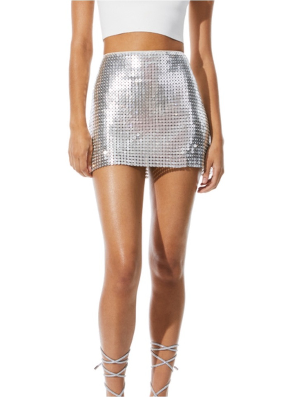 Alice & Olivia Riley low rise chainmail micro skirt rhinestones shiny metal - Picture 3 of 13